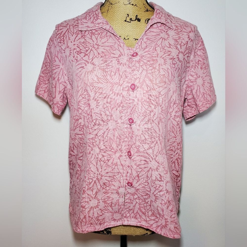 Woolrich Linen Blend Floral Button Down Blouse Size M
